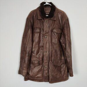 Danier Men's Brown Leather Jacket with Detachable Corduroy Extension Size XL Y2K